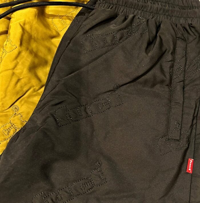 Quilted Nylon Joggers-Black