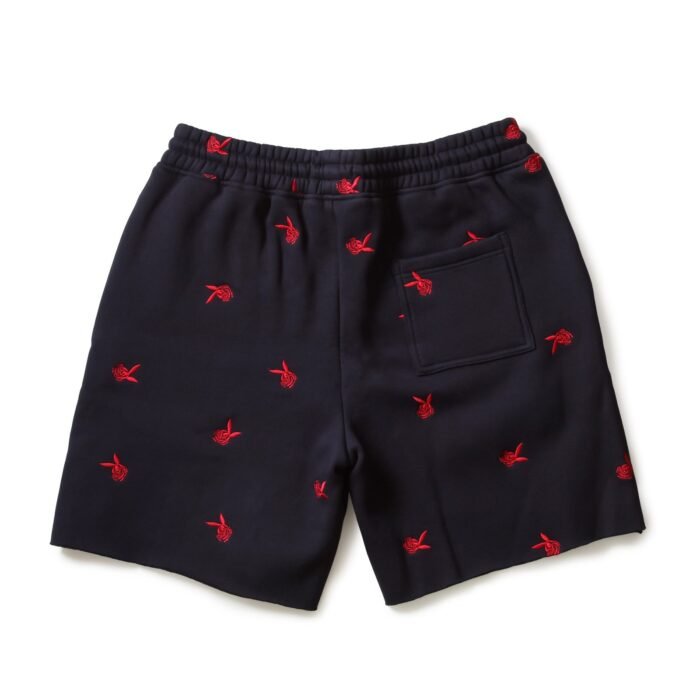 DEATH BUNNY ALL OVER EMBROIDERED SHORTS-NAVY