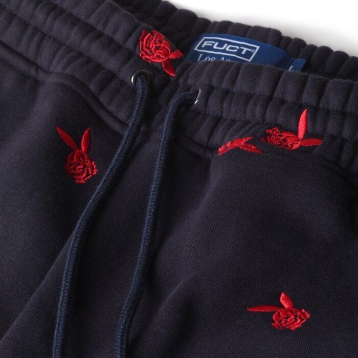 DEATH BUNNY ALL OVER EMBROIDERED SHORTS-NAVY